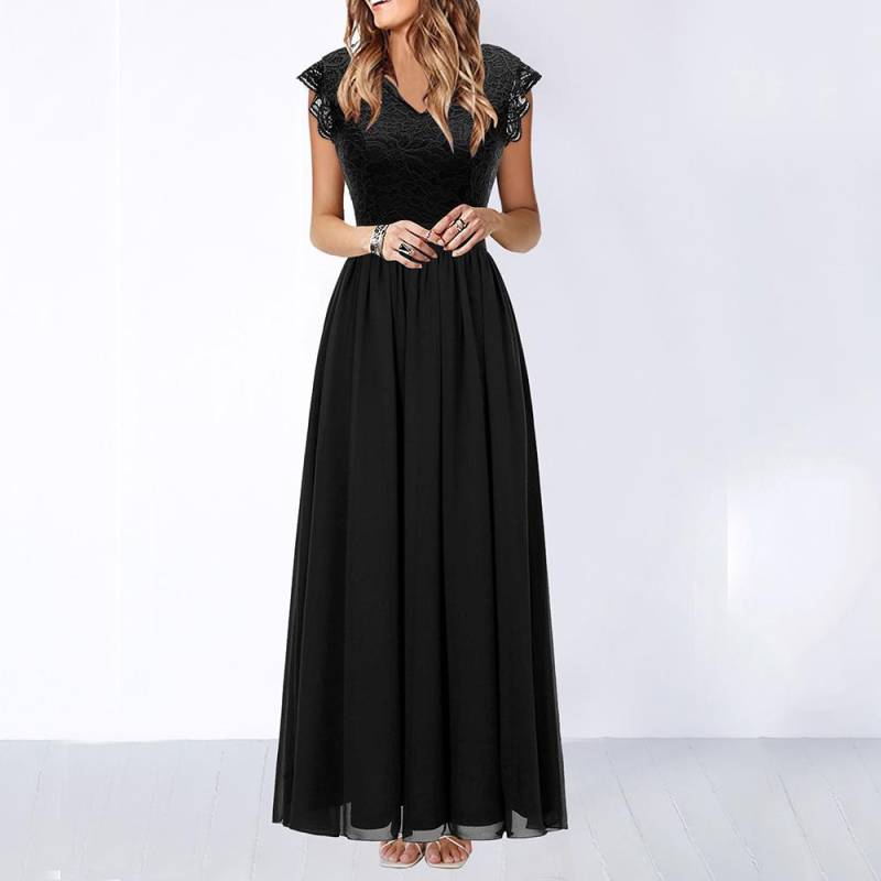Ballkleid-Party-Maxikleid aus Spitzen-Chiffon für Damen XL schwarz von Joom DACH