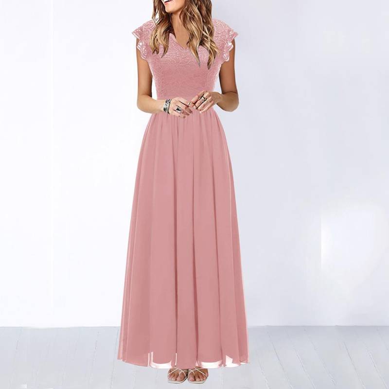 Ballkleid-Party-Maxikleid aus Spitzen-Chiffon für Damen XL rosa von Joom DACH