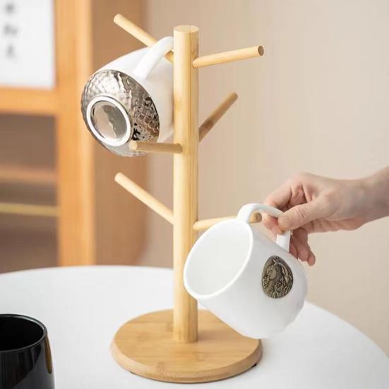Bambus-Becherhalter-Baum, 6 Haken, Kaffeetassenständer, rutschfester Kaffeetassenständer, einfach zu installierender Tassen-Organizer-Ständer für die Küchentheke Round Bambus-Becherhalter-Baum, 6 Haken, Kaffeetassenständer, rutschfester Kaffeetassenständer, einfach zu installierender Tassen-Organizer-Ständer für die Küchentheke Round von Joom DACH