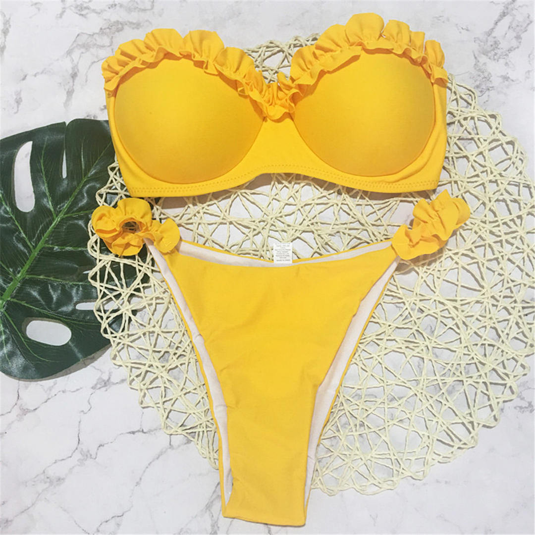 Bandeau-Bikini, Push-Up-Badeanzug, Damen-Bademode, Damen-Bikini-Set, hoher Beinausschnitt, gerüschter Badeanzug L gelb Bandeau-Bikini, Push-Up-Badeanzug, Damen-Bademode, Damen-Bikini-Set, hoher Beinausschnitt, gerüschter Badeanzug L gelb von Joom DACH