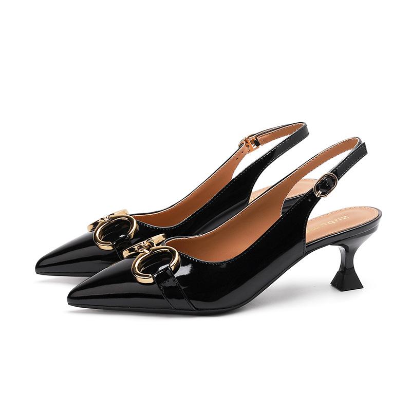 Baotou Sandalen Damen Sommer Neue Horsebit Schnalle Lackleder Zurück Leere Damenschuhe Spitz Stiletto Einzelschuhe Damen 39 schwarz von Joom DACH