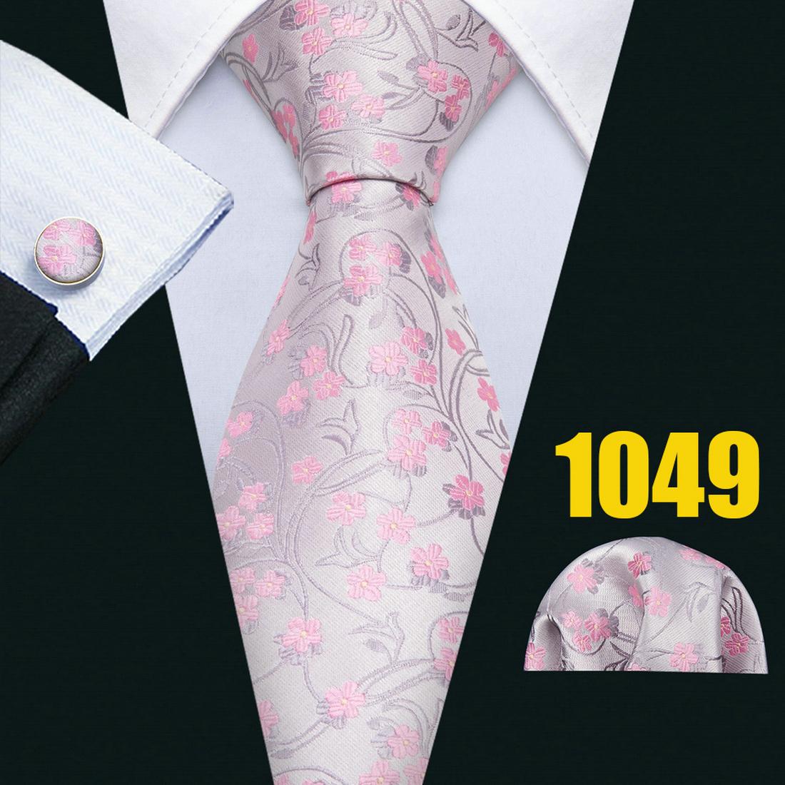 Barry.Wang Blumen-Krawatten-Set für Herren, Einstecktuch, Manschettenknöpfe, Hochzeit, formelle Krawatten-Set N-1049 von Joom DACH
