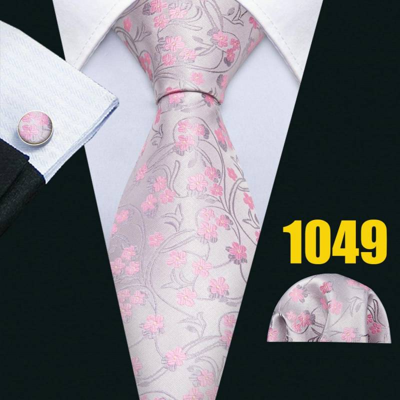 Barry.Wang Blumen-Krawatten-Set für Herren, Einstecktuch, Manschettenknöpfe, Hochzeit, formelle Krawatten-Set N-1049 von Joom DACH