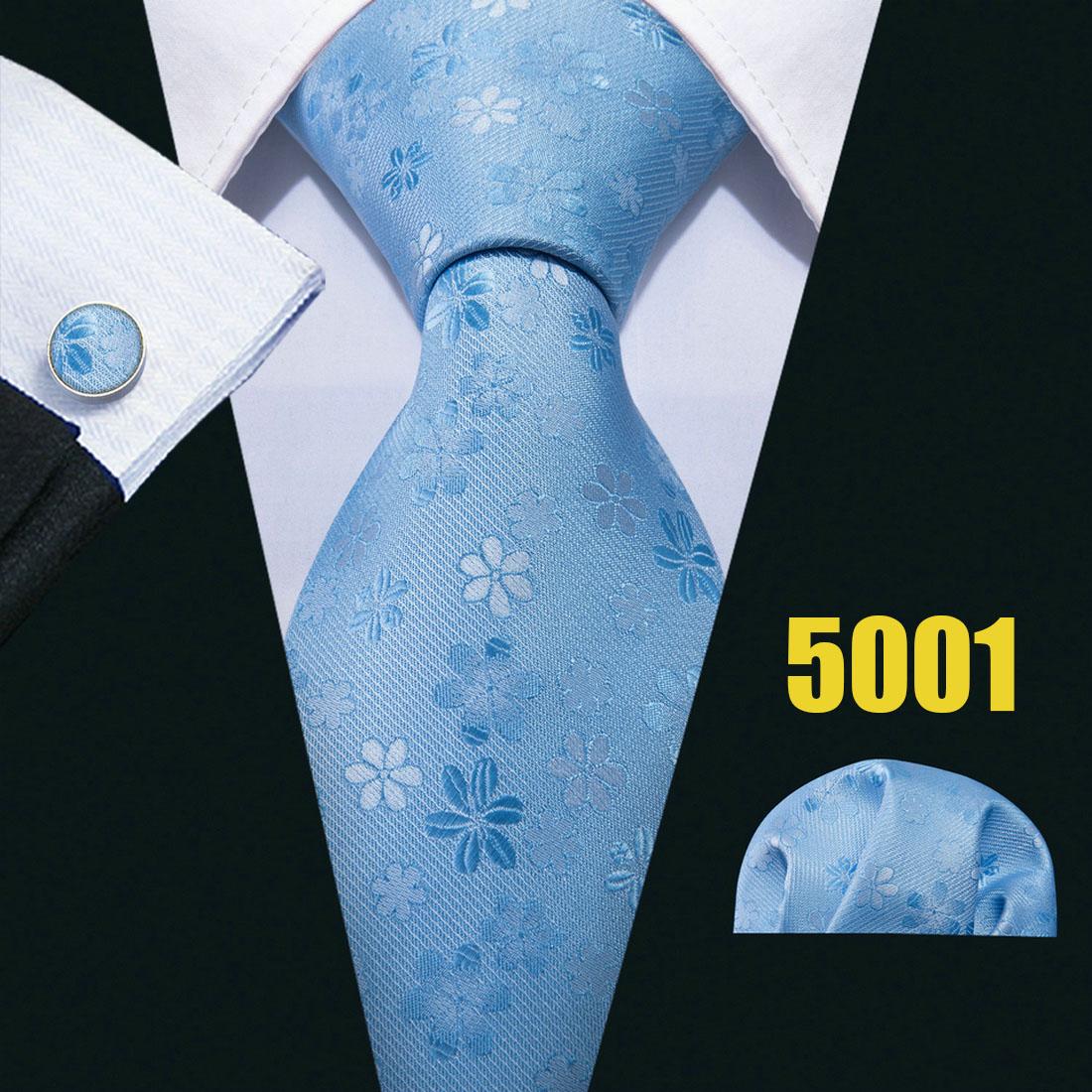 Barry.Wang Blumen-Krawatten-Set für Herren, Einstecktuch, Manschettenknöpfe, Hochzeit, formelle Krawatten-Set N-5001 von Joom DACH