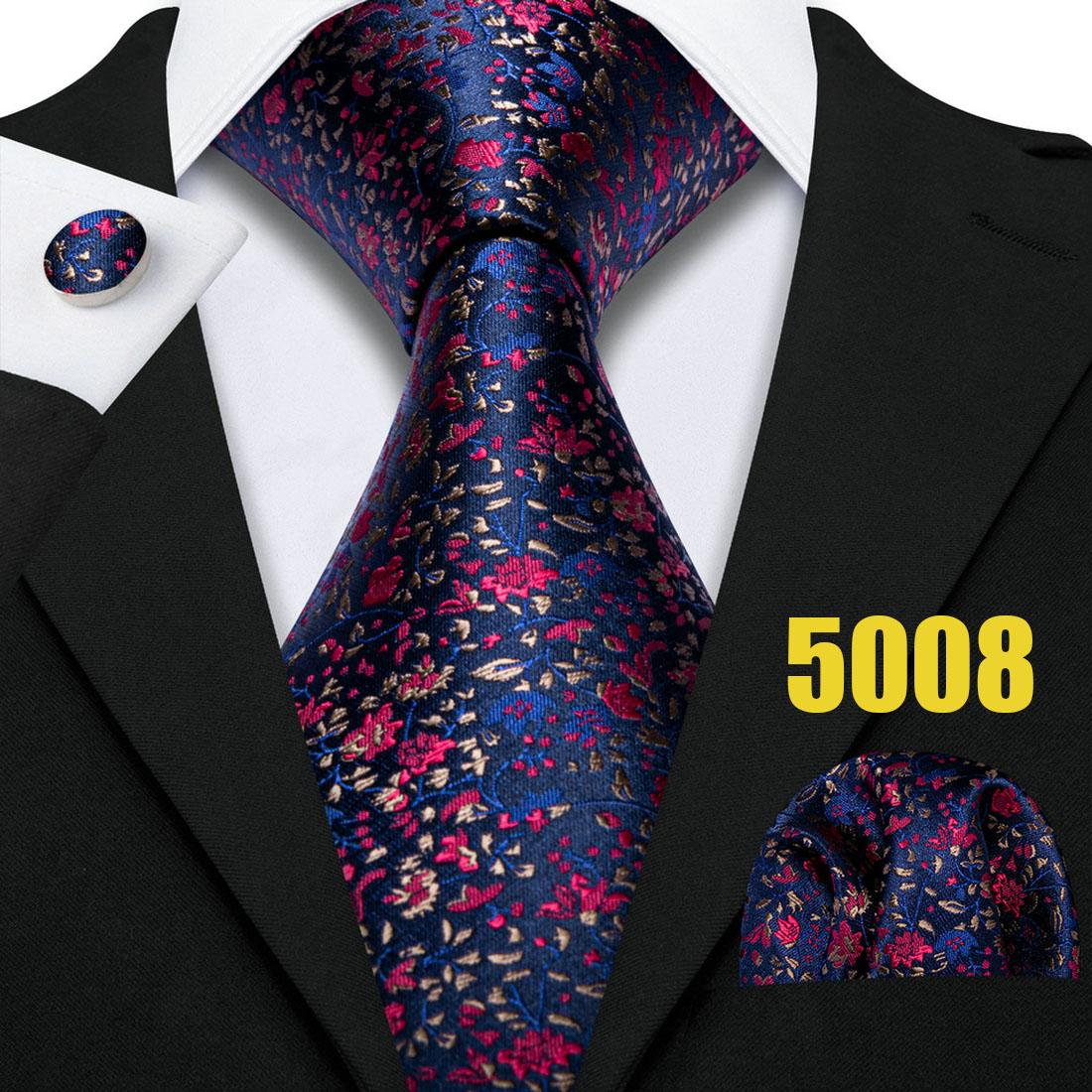 Barry.Wang Blumen-Krawatten-Set für Herren, Einstecktuch, Manschettenknöpfe, Hochzeit, formelle Krawatten-Set N-5008 von Joom DACH