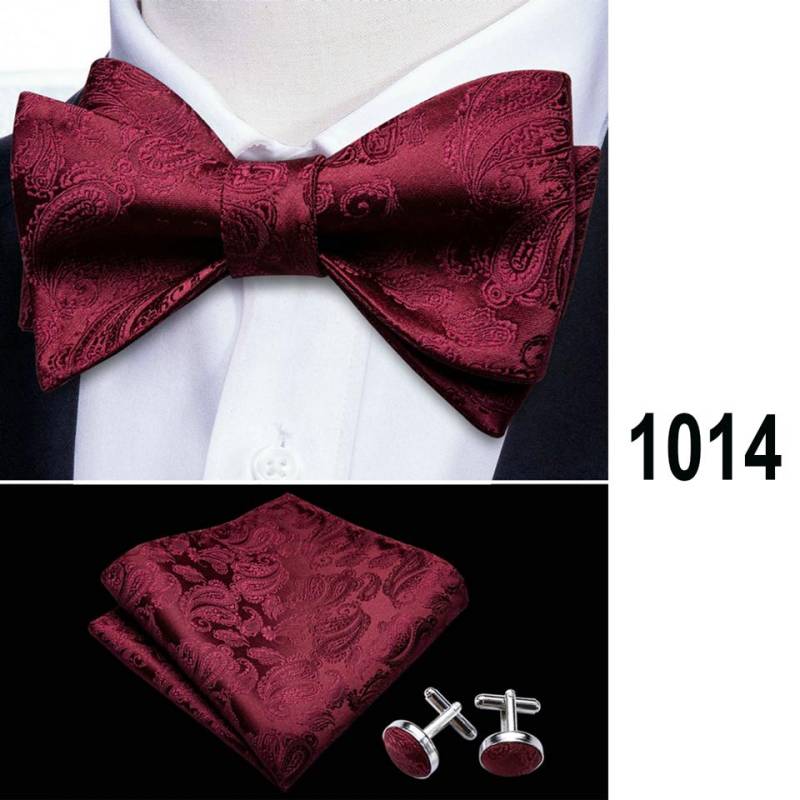 Barry.Wang Herren-Fliege, Einstecktuch, Manschettenknöpfe, rote Seide, Schmetterlingskrawatte, Hochzeit, Business, Abschlussball LH-1014 von Joom DACH