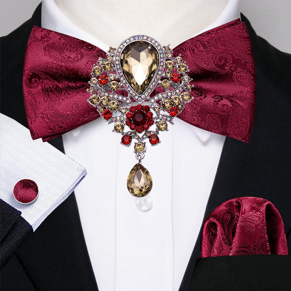 Barry.Wang Herren-Fliege mit Brosche, Einstecktuch, Manschettenknöpfe, Set für Hochzeit, Party, Verabredung, Seide, Pre-Fliege-Set LH-0826 von Joom DACH