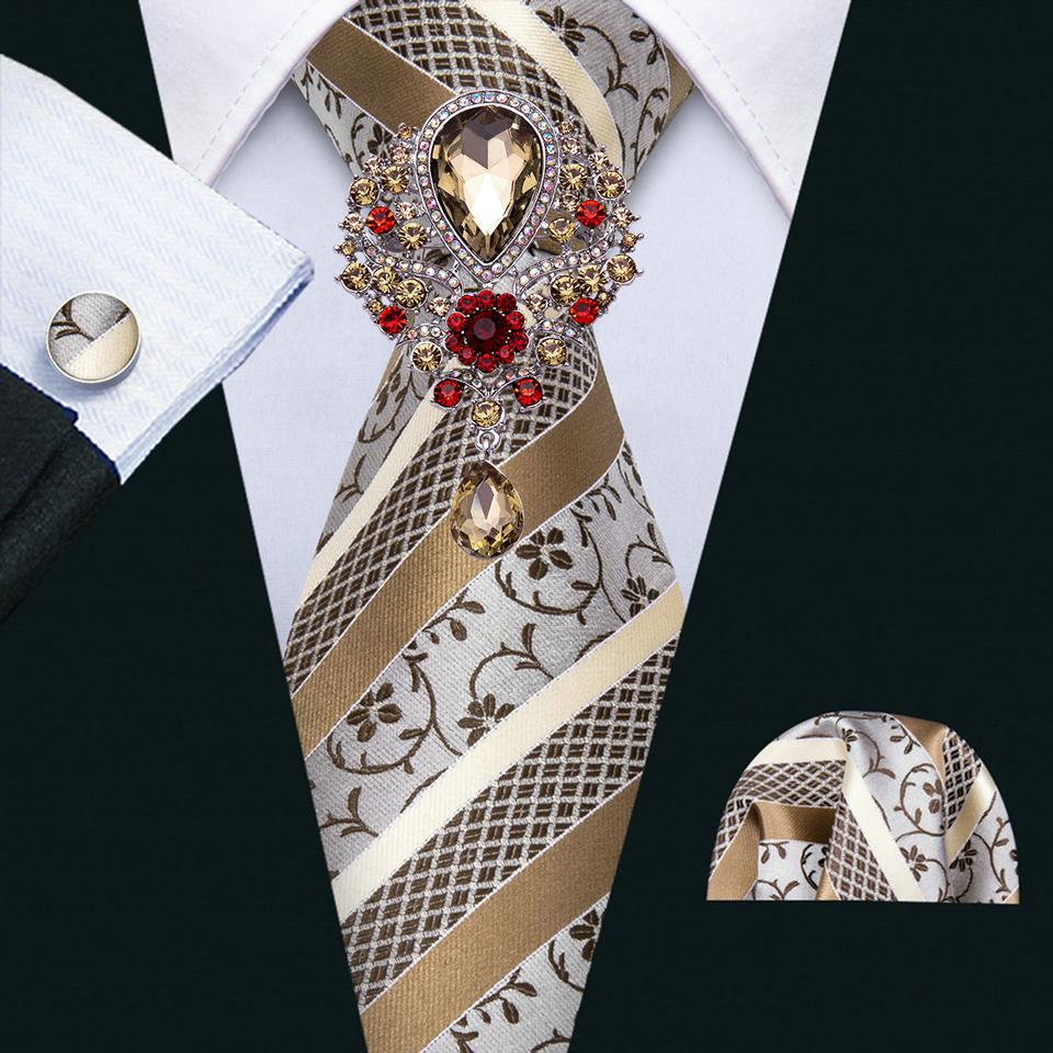 Barry.Wang Herren-Krawatten mit Brosche, Paisley-Jacquard, formelle Seidenkrawatte, Einstecktuch, Manschettenknopf-Set N-0905 von Joom DACH