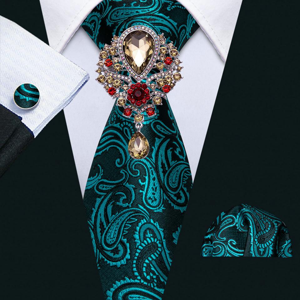 Barry.Wang Herren-Krawatten mit Brosche, Paisley-Jacquard, formelle Seidenkrawatte, Einstecktuch, Manschettenknopf-Set N-1045 von Joom DACH