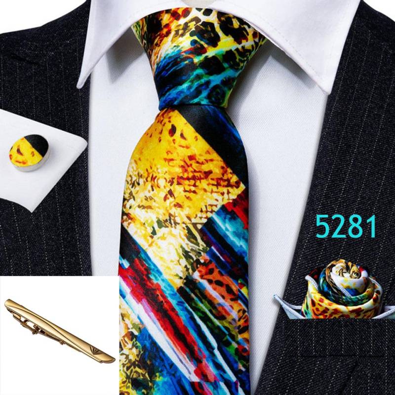 Barry.Wang Herren Seidenkrawatte mit goldener Krawattennadel Einstecktuch Manschettenknöpfe Set N-5281 von Joom DACH