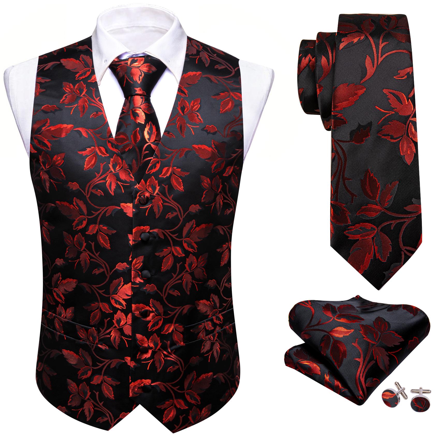 Barry.Wang Herren-Set aus Weste, Weste, Krawatte, Einstecktuch, Manschettenknöpfen, Moosgrün, Paisley-Jacquard, gewebte Seide, für Hochzeit, Verabredung, Party S von Joom DACH