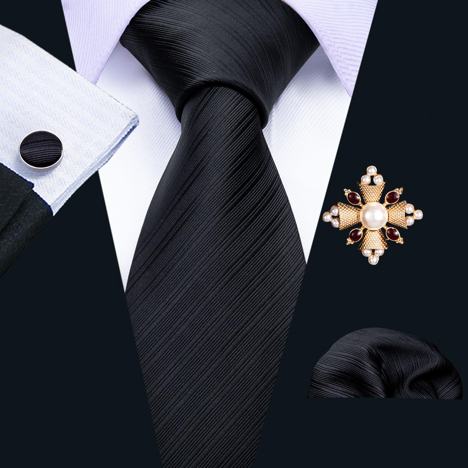 Barry.Wang Krawatte mit Perlenbrosche für Herren, gewebte Paisley-Krawatte, Einstecktuch, Manschettenknöpfe, Set für Hochzeit, formelle Anlässe N-5089 von Joom DACH