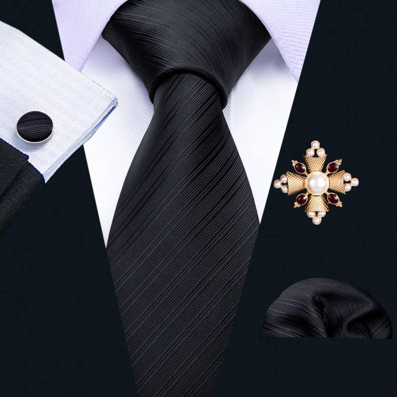 Barry.Wang Krawatte mit Perlenbrosche für Herren, gewebte Paisley-Krawatte, Einstecktuch, Manschettenknöpfe, Set für Hochzeit, formelle Anlässe N-5089 von Joom DACH