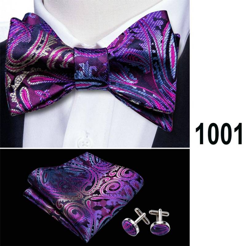 Barry.Wang Krawatten-Fliege für Herren, blau-lila Fliege, Einstecktuch, Manschettenknöpfe für Hochzeit, Business-Set von Joom DACH