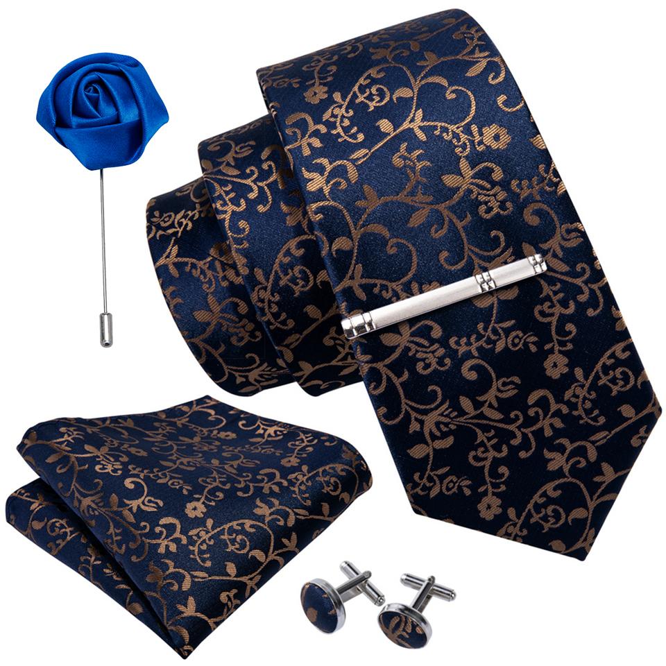 Barry.Wang Krawatten-Set für Herren, blaue Paisley-Krawatte aus Seide, Einstecktuch, Manschettenknöpfe, Boutonniere, Krawattenklammer für Hochzeitsgeschäft N-5049 von Joom DACH