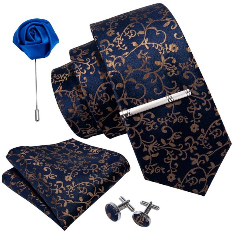 Barry.Wang Krawatten-Set für Herren, blaue Paisley-Krawatte aus Seide, Einstecktuch, Manschettenknöpfe, Boutonniere, Krawattenklammer für Hochzeitsgeschäft N-5049 von Joom DACH