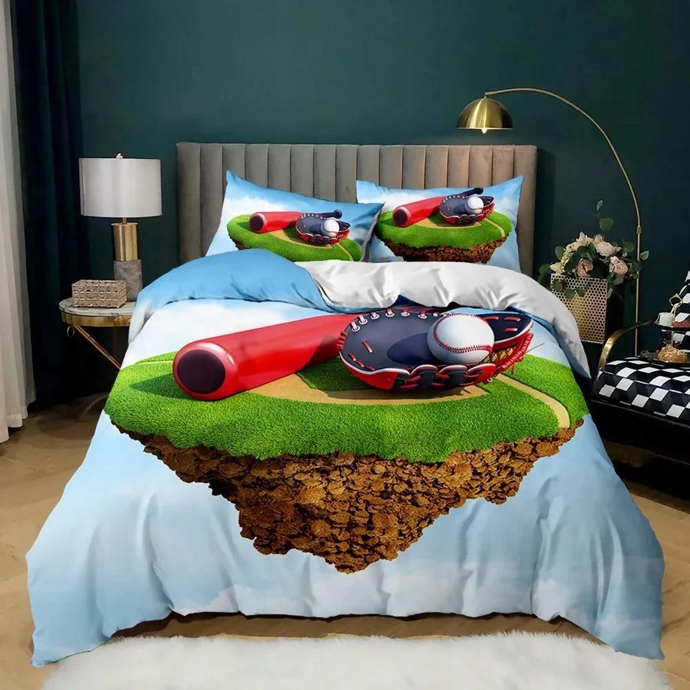 Baseball Bettbezug Set Sportthema Jungen Kinder Bettwäsche Set 3D Baseball Bettzeug Doppel Queen King Size Polyester Steppdecke 70x133cm 2pcs von Joom DACH