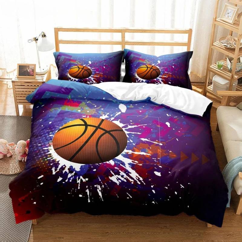 Basketball 3D Bettwäsche-Set Dunk Bettbezug Kissenbezug Doppel-Queen-Size-Bettgröße, Heim Schlafzimmer Dekoration, Kinder Jungen Geschenke 135x200cm von Joom DACH