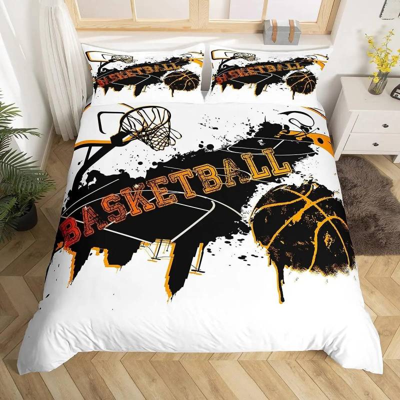 Basketball Cartoon Bettbezug Bettwäsche-Set 100% Polyester 3D Digitaldruck Kinder Jungen Bettwäsche King Size Druck Kindergeschenk 135x200cm von Joom DACH