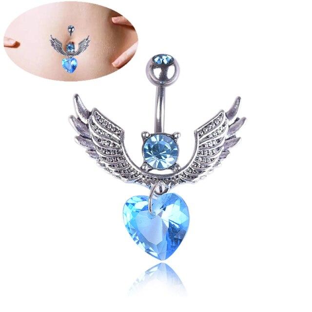 Bauchnabelringe, Zirkonia, chirurgischer Stahl, modischer Flügel-Körperschmuck für Frauen, Bauchnabelpiercing blau von Joom DACH