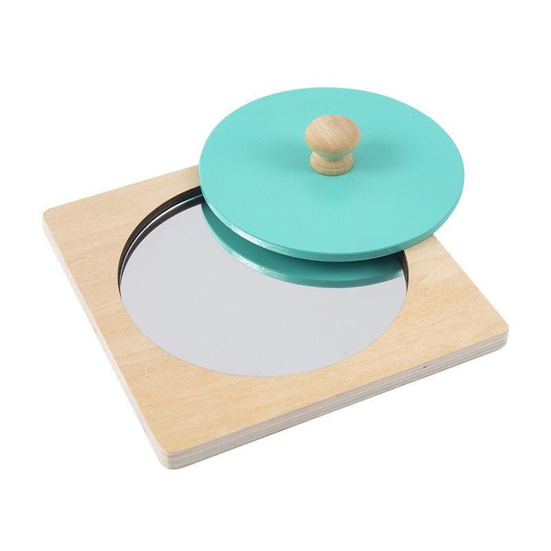 Bauchzeit-Bodenspiegel, Montessori-Spielzeug, Spiegelspielzeug für die sensorische Entwicklung von Neugeborenen, Kleinkindern, Guck-Knopf-Puzzle aus Holz für Babys von 0–6–12 Monaten 15x15x1cm blau von Joom DACH