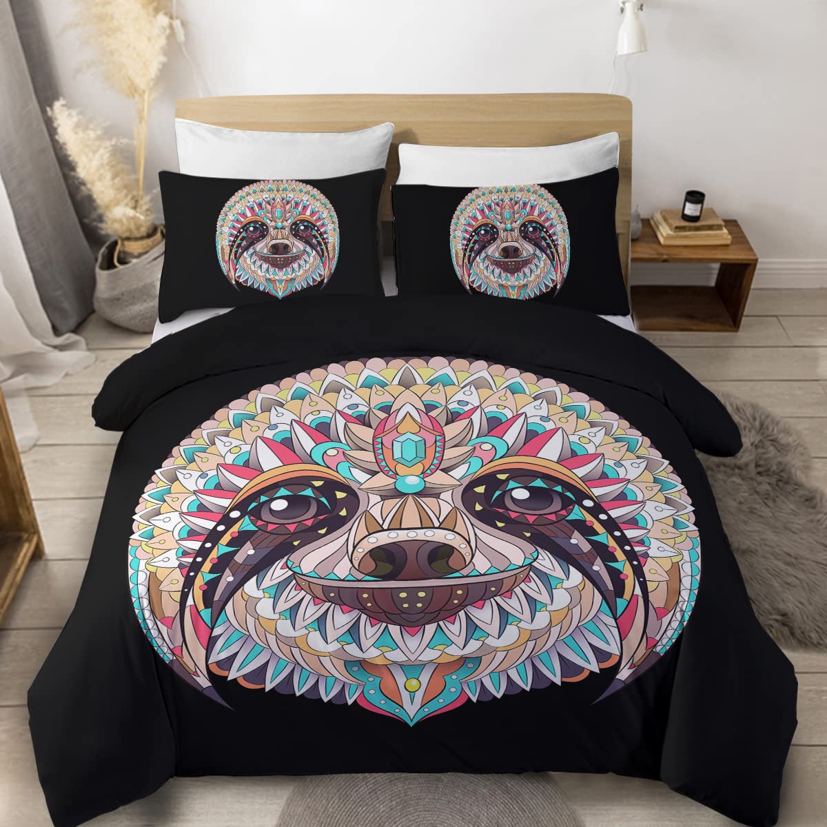 Bauer Kuhdruck Bettbezug Set Ölgemälde Kuh Bettwäsche Set Vintage Tiere Hund Schwein Huhn Bedruckte Bettdecke Full Size EU single(135x200cm) von Joom DACH