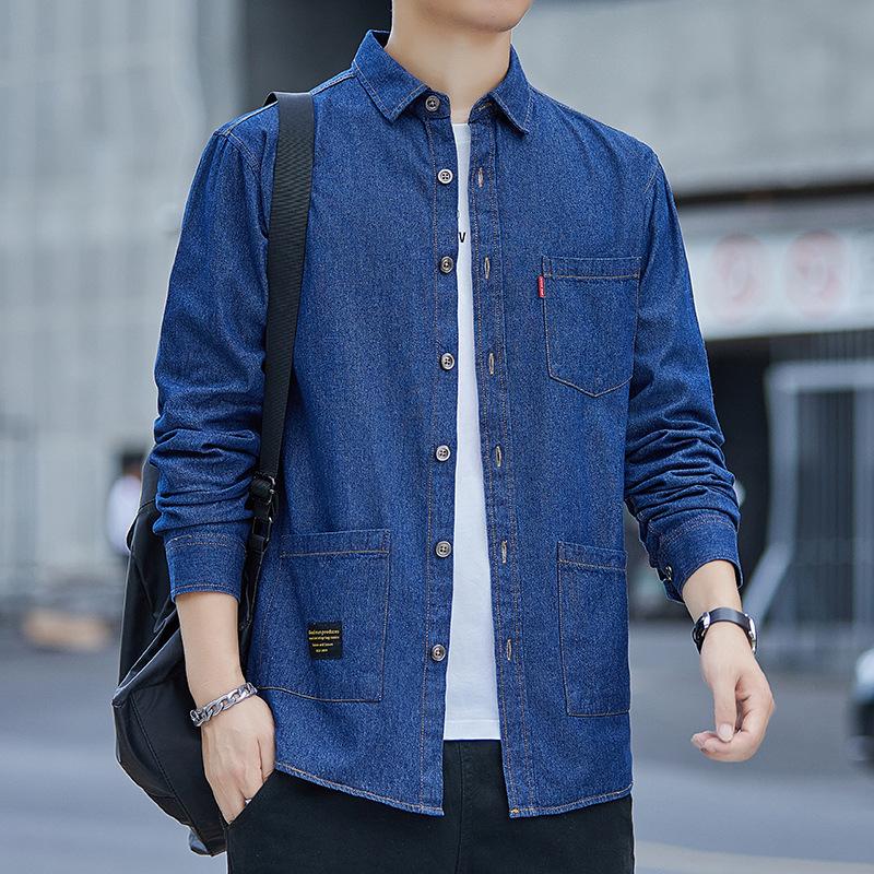 Baumwoll-Jeanshemd Herren Langarmhemd im Hong Kong-Stil Freizeithemd Herbstjacke M hellblaue von Joom DACH