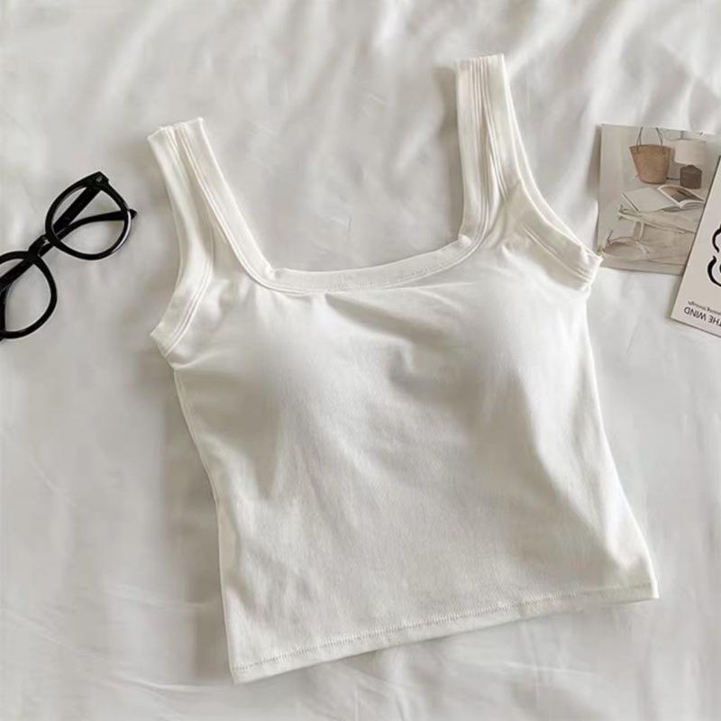 Baumwoll-Unterhemd mit quadratischem Ausschnitt für Damen mit Brustpolster und integrierten Körbchen, Strumpfhalter-Innenschicht für Unterteil und Außenschicht für kurzes Oberteil M von Joom DACH