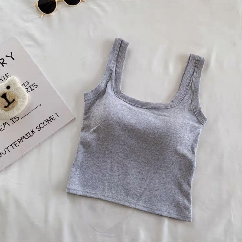 Baumwoll-Unterhemd mit quadratischem Ausschnitt für Damen mit Brustpolster und integrierten Körbchen, Strumpfhalter-Innenschicht für Unterteil und Außenschicht für kurzes Oberteil M von Joom DACH