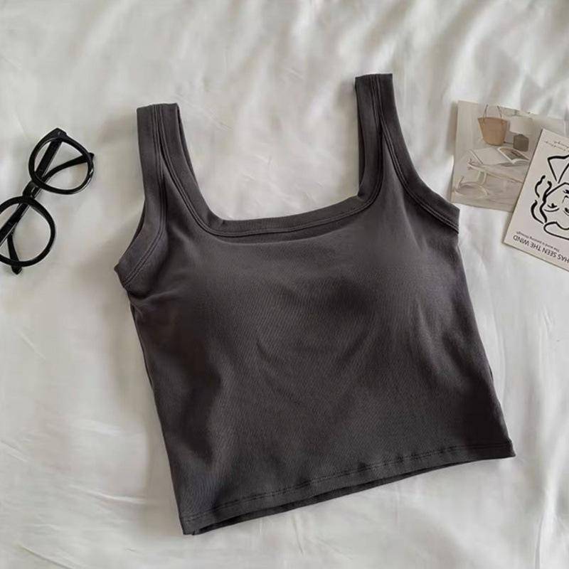 Baumwoll-Unterhemd mit quadratischem Ausschnitt für Damen mit Brustpolster und integrierten Körbchen, Strumpfhalter-Innenschicht für Unterteil und Außenschicht für kurzes Oberteil M von Joom DACH