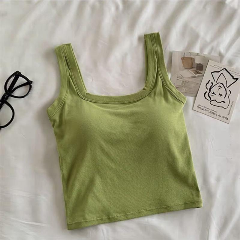 Baumwoll-Unterhemd mit quadratischem Ausschnitt für Damen mit Brustpolster und integrierten Körbchen, Strumpfhalter-Innenschicht für Unterteil und Außenschicht für kurzes Oberteil M von Joom DACH