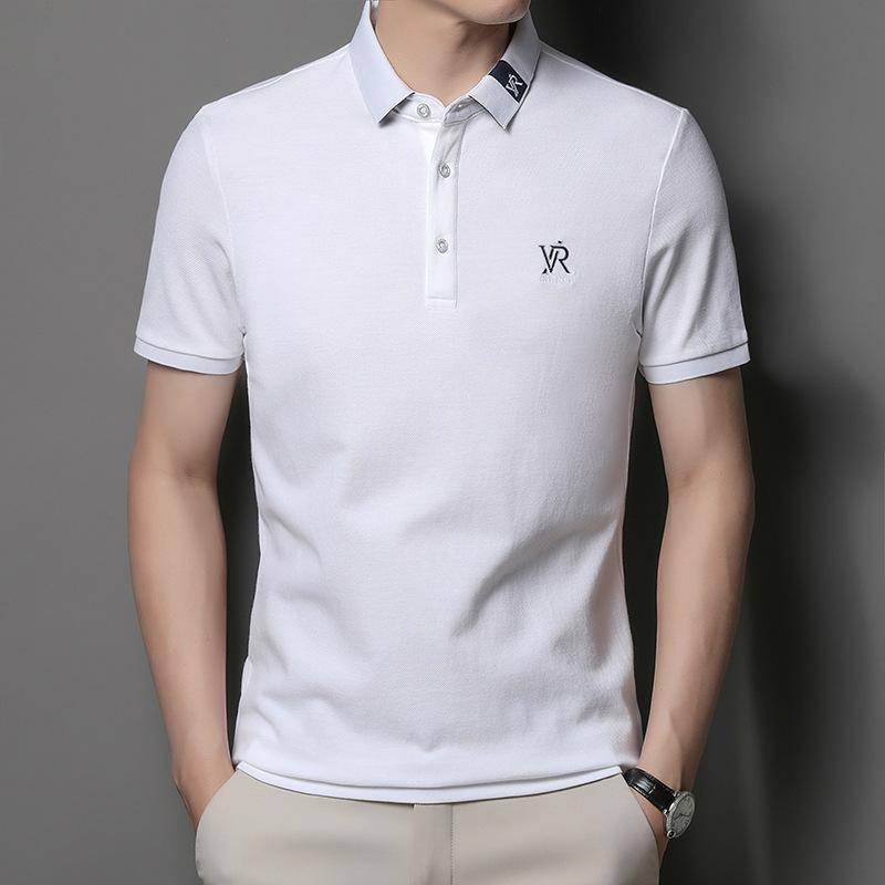 Baumwollbesticktes Kurzarm-T-Shirt Herren Sommer Dünn Leicht Business Casual Poloshirt Revers Slim-Fit T-Shirt XXXXL von Joom DACH