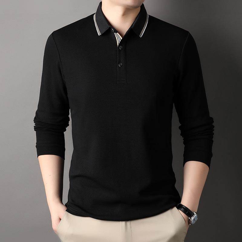 Baumwolle Einfarbig Langarm POLO Revers Herren Neue Herbst Mittleren Alters Lose Papa Herren Basis Hemd 3XL von Joom DACH