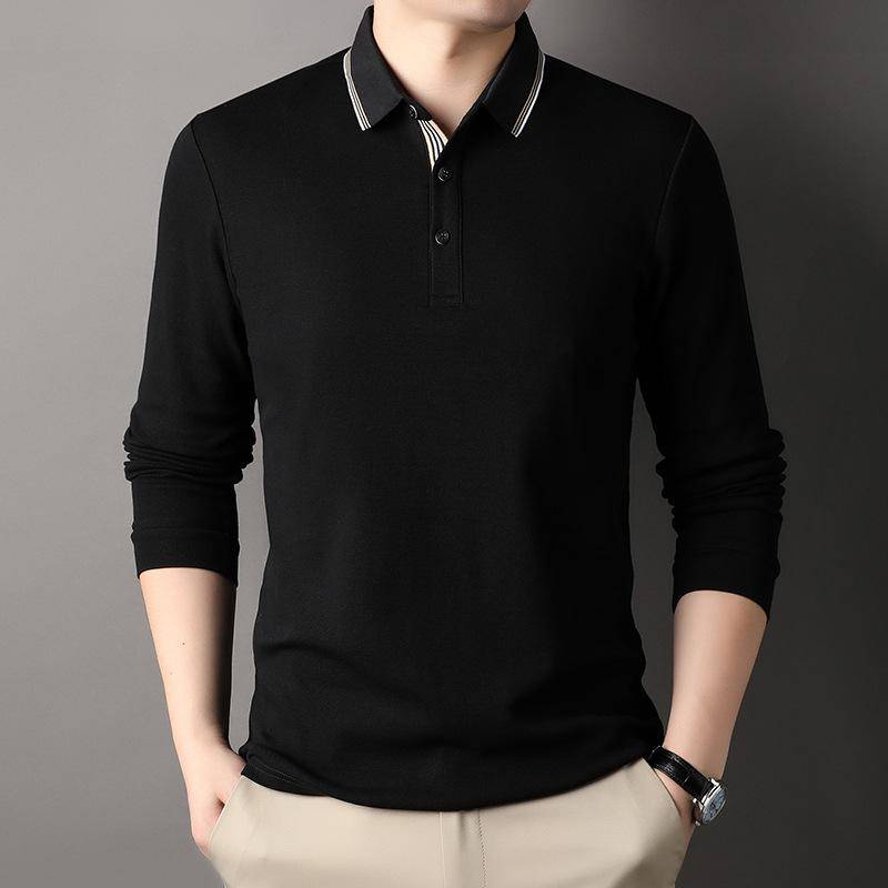 Baumwolle Einfarbig Langarm POLO Revers Herren Neue Herbst Mittleren Alters Lose Papa Herren Basis Hemd 3XL von Joom DACH