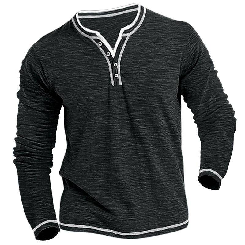 Baumwolle Kleiner V-Ausschnitt T-Shirts Herren Casual T-Shirt Herbst Winter Langarm Bequem Weich Stretch Henley Shirt Herren Pullover XXXL schwarz von Joom DACH