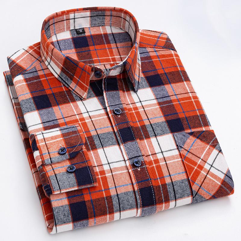 Baumwolle Plaid Hemden Mann Langarm Regular Fit Kariertes Design Männer Casual Hemd mit Brusttasche Herbst Frühling Freizeit Männlich büro 4XL von Joom DACH