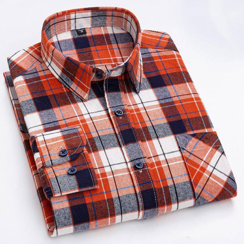 Baumwolle Plaid Hemden Mann Langarm Regular Fit Kariertes Design Männer Casual Hemd mit Brusttasche Herbst Frühling Freizeit Männlich büro 4XL von Joom DACH