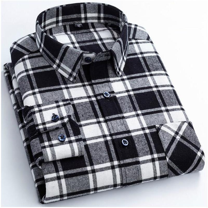 Baumwolle Plaid Hemden Mann Langarm Regular Fit Kariertes Design Männer Casual Hemd mit Brusttasche Herbst Frühling Freizeit Männlich büro 4XL von Joom DACH