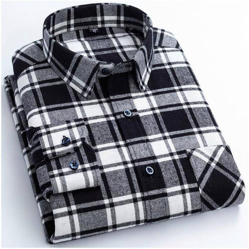 Baumwolle Plaid Hemden Mann Langarm Regular Fit Kariertes Design Männer Casual Hemd mit Brusttasche Herbst Frühling Freizeit Männlich büro 4XL von Joom DACH