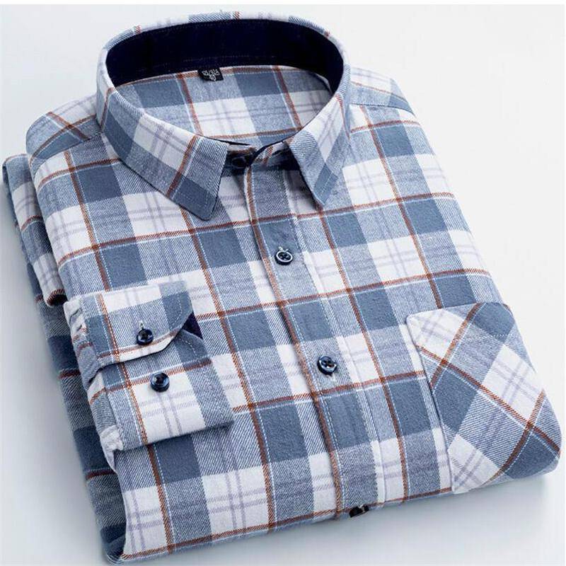 Baumwolle Plaid Hemden Mann Langarm Regular Fit Kariertes Design Männer Casual Hemd mit Brusttasche Herbst Frühling Freizeit Männlich büro 6XL von Joom DACH