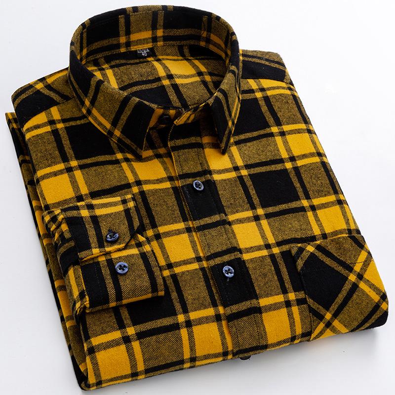 Baumwolle Plaid Hemden Mann Langarm Regular Fit Kariertes Design Männer Casual Hemd mit Brusttasche Herbst Frühling Freizeit Männlich büro L von Joom DACH
