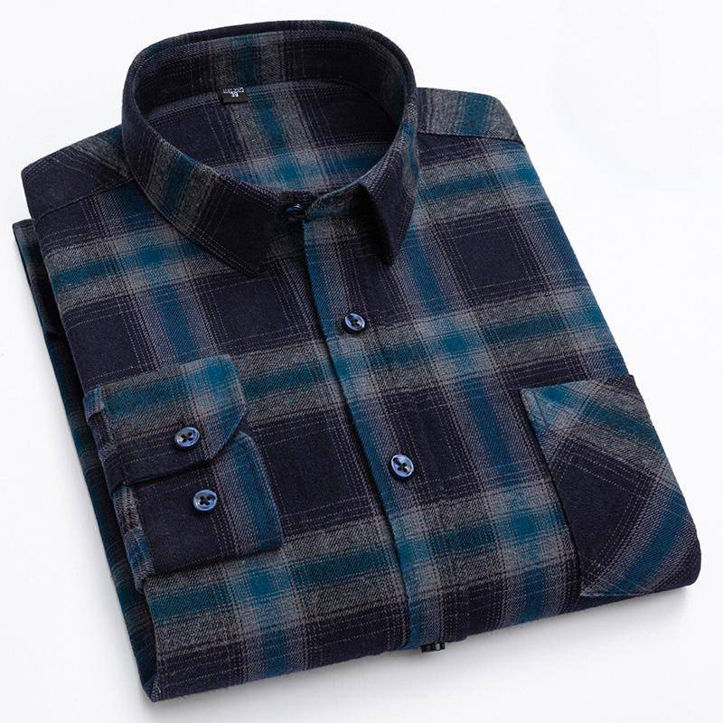 Baumwolle Plaid Hemden Mann Langarm Regular Fit Kariertes Design Männer Casual Hemd mit Brusttasche Herbst Frühling Freizeit Männlich büro XXL von Joom DACH