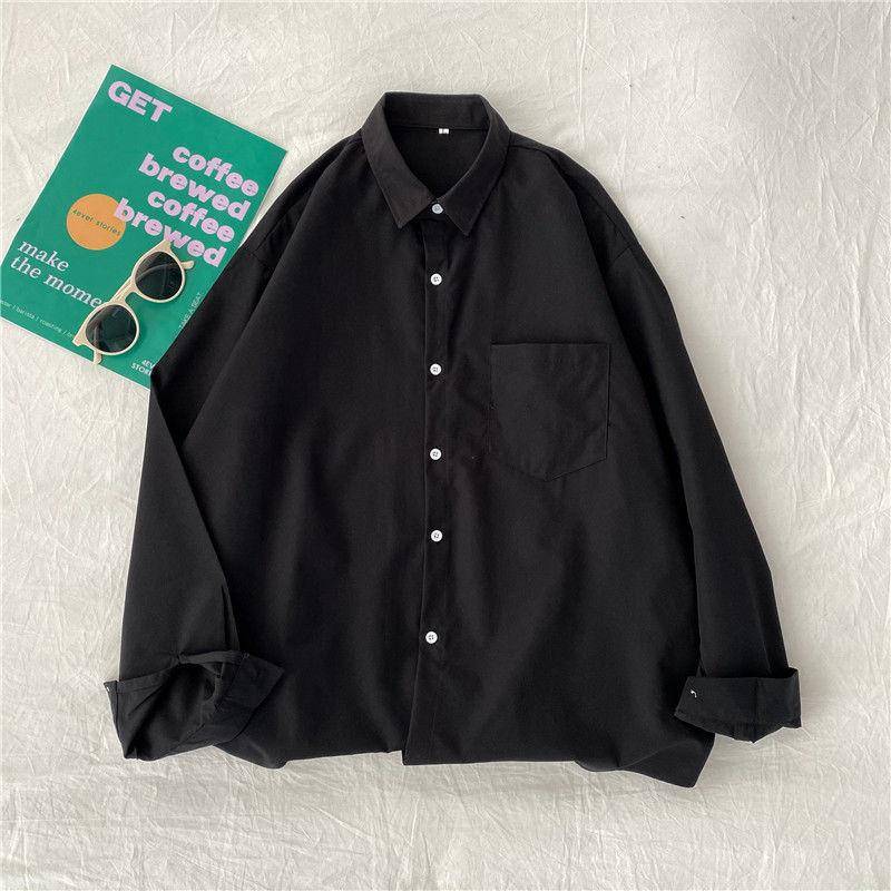 Baumwolle Shirts Frühling Herbst Frauen Langarm Weißes Hemd Weibliche Große Größe Feste Koreanische Stil Casual Blusen XXL schwarz von Joom DACH