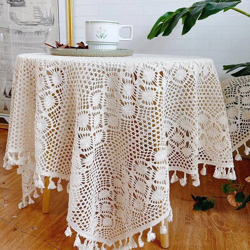 Baumwolle Spitze Tischdecke handgemachte gehäkelte Tischdecke Rechteck Esstisch Abdeckung für Esszimmer Tischdecke dekorativ 100x100cm weiß von Joom DACH