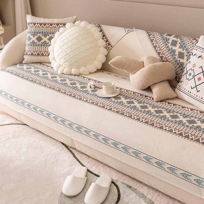 Baumwolle und Leinen Nordisch Leichter Luxus Sofakissen Sofa Handtuch Überzug Stoffbezug Leder Rutschfest Vier Jahreszeiten Universal Sitzkissen Einfach 65*70cm von Joom DACH