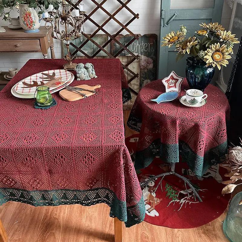 Baumwollfaden Gehäkelt Rot Grün Tischläufer Grüne Spitzeneinfassung Dekorative Tischdecke Gehäkeltes Karomuster Staubdichtes Tuch 45x180cm 1pcs von Joom DACH