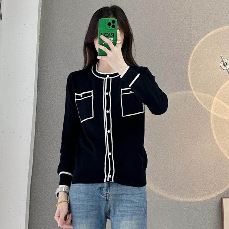 Baumwollgarn Kleiner Duftstil Gestrickte Strickjacke für Damen Kurze Jacke Sommeroberteil Vielseitige Modische Sonnenschutz Klimaanlagenhemd XXL schwarz von Joom DACH