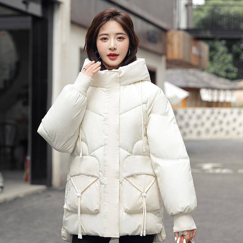 Baumwollgefütterte Jacke Damen Winter Koreanische Version Lockere Gepolsterte Jacke Mit Kapuze Lockere Allgleiches Dicke Warme Jacke XXXL weiß von Joom DACH