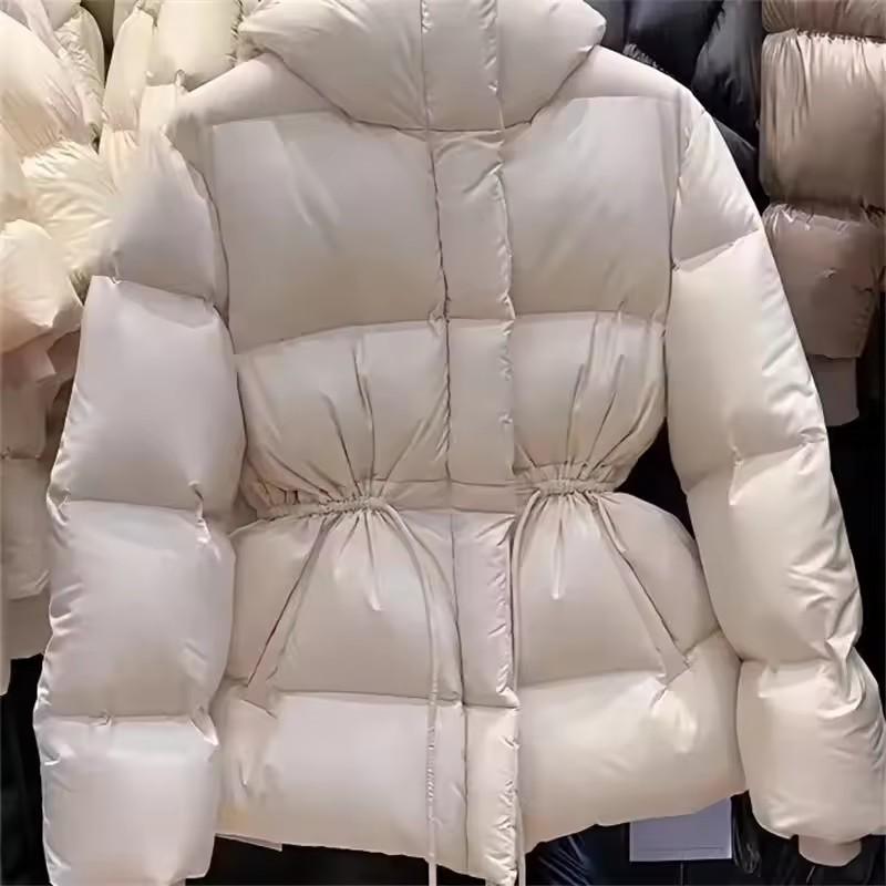 Baumwollgepolsterte Jacke Damen Herbst Winter Daunenmantel Damen Parkas Kapuze Kordelzug Taille Dick Warm Oberbekleidung Damen Top L beige von Joom DACH