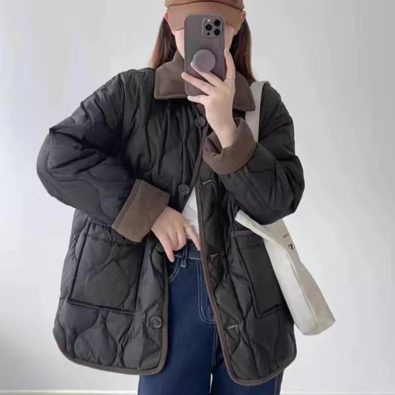 Baumwollkleidung Damen Kurze Herbst und Winter Neue Kontrastfarbe Revers Lose Gepolsterte Warme Jacke M von Joom DACH